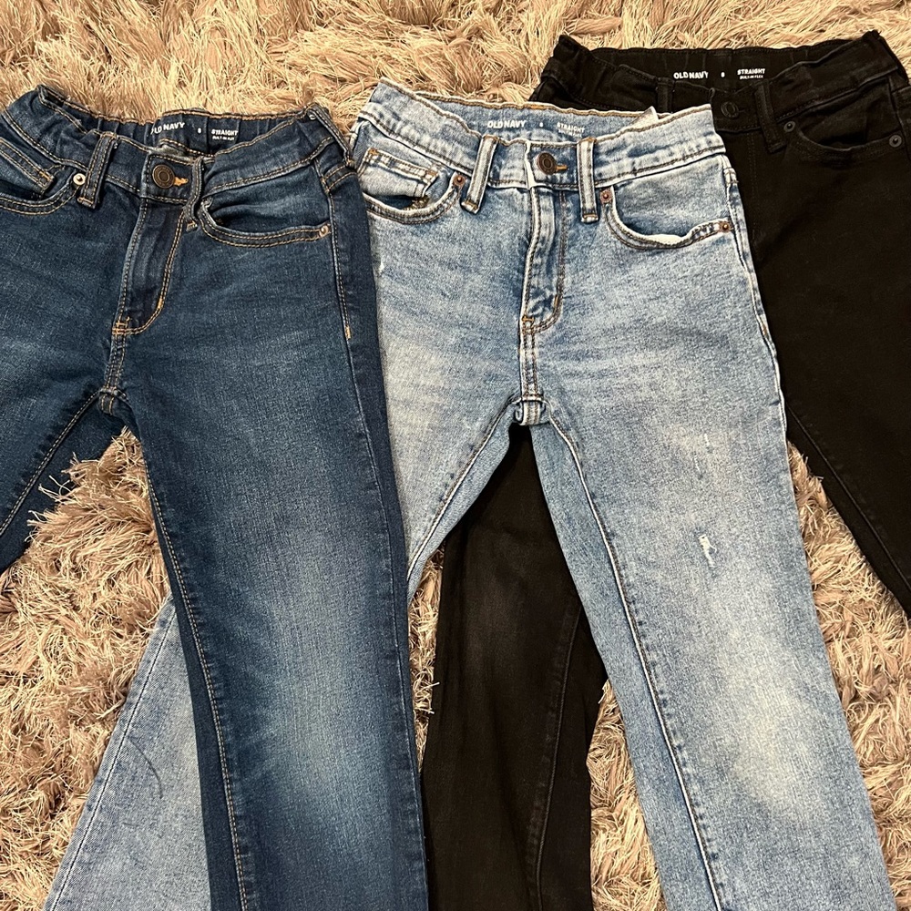 Old Navy Jeans 3 Pair Bundle Boys All Size 8 Straight fit w/built-in flex